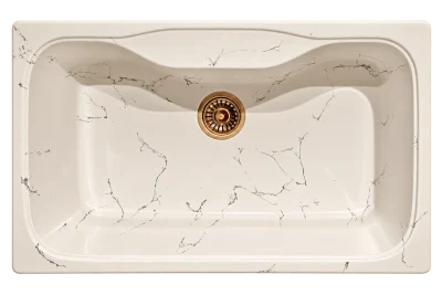 03-ivory-single-bowl-marble-vein-sink-brass-drain سینک گرانیتی تک لگن بزرگ مدل ریرا ZINAS