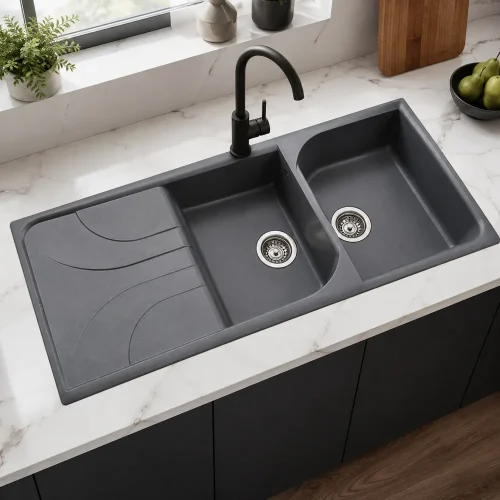 06-installed-charcoal سینک گرانیتی دو لگن فانتزی مدل میرکا ZINAS