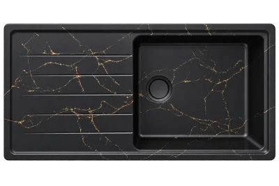 black-gold-marble-single-bowl-kitchen-sink-left-drainer سینک گرانیتی تک لگن سینی دار مدل شورم ZINAS