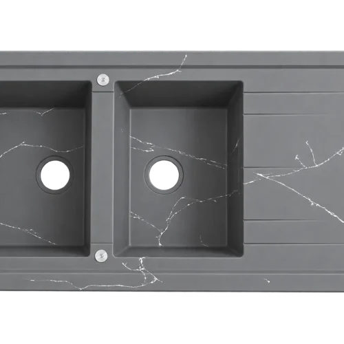 dark-gray-marble-double-bowl-kitchen-sink-right-drainer سینک گرانیتی روکار لبه 5 سانت مدل آلیما ZINAS
