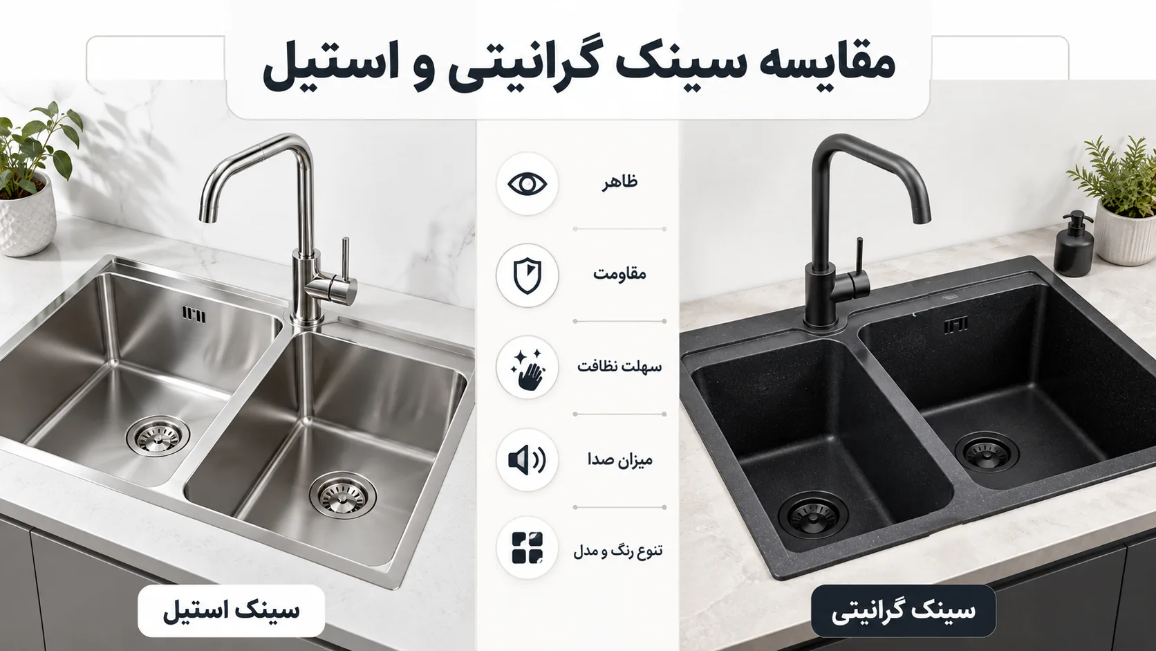 مقایسه سینک گرانیتی و استیل