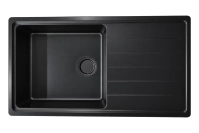 matte-black-single-bowl-kitchen-sink-right-drainer بهترین رنگ سینک گرانیتی