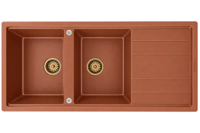 terracotta-double-bowl-kitchen-sink-right-drainer سینک گرانیتی آشپزخانه مشکی در آشپزخانه مدرن