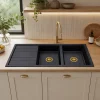 zinas-double-bowl-drainer-sink-114x50-black-gold-installed-wide سینک گرانیتی دو لگن استاندارد مدل ماز ZINAS