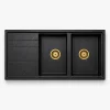 zinas-double-bowl-drainer-sink-114x50-black-marble-gold-top-view سینک گرانیتی دو لگن استاندارد مدل ماز ZINAS