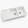 zinas-double-bowl-drainer-sink-114x50-white-chrome-angle-view سینک گرانیتی دو لگن استاندارد مدل ماز ZINAS