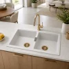 zinas-double-bowl-sink-85x50-light-gray-gold-installed سینک گرانیتی دو لگن بدون سینی دیما ZINAS