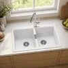 zinas-double-bowl-sink-85x50-white-chrome-installed سینک گرانیتی دو لگن بدون سینی دیما ZINAS