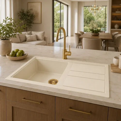 zinas-single-bowl-sink-drainer-96x49-5-beige-gold-installed-wide سینک گرانیتی تک لگن با سینی مانلی ZINAS