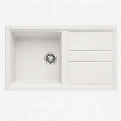 zinas-single-bowl-sink-drainer-96x49-5-white-chrome-product-front سینک گرانیتی تک لگن با سینی مانلی ZINAS