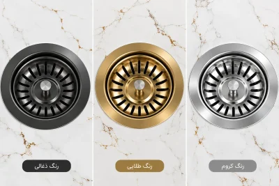 siphon-sink-granite-charcoal-gold-chrome سیفون سینک گرانیتی تک لگن زیناس